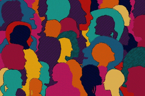 colorful graphic of profiles of people