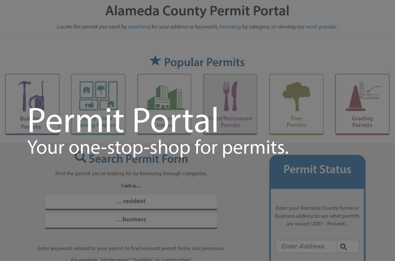 Photo of the first page of the actual Permit Portal. Caption: Permit Portal. Your one-stop-shop for permits.