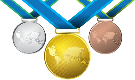 gold, silver, bronze medals
