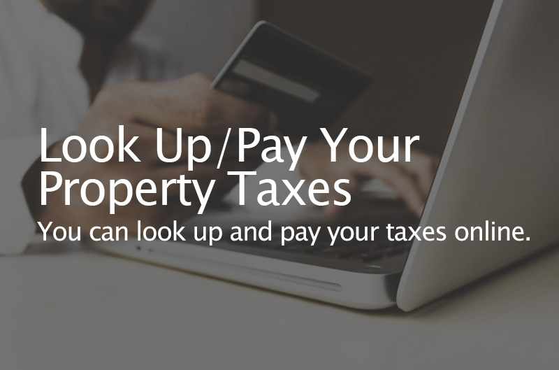Photo of a man holding up a cell phone. Caption: Lookup / Pay Your Property Taxes. You can lookup and pay your taxes omloine or use our My Property app.