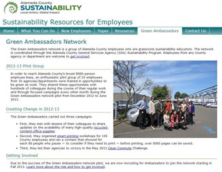 Screen capture of Green Ambassadors intranet page.