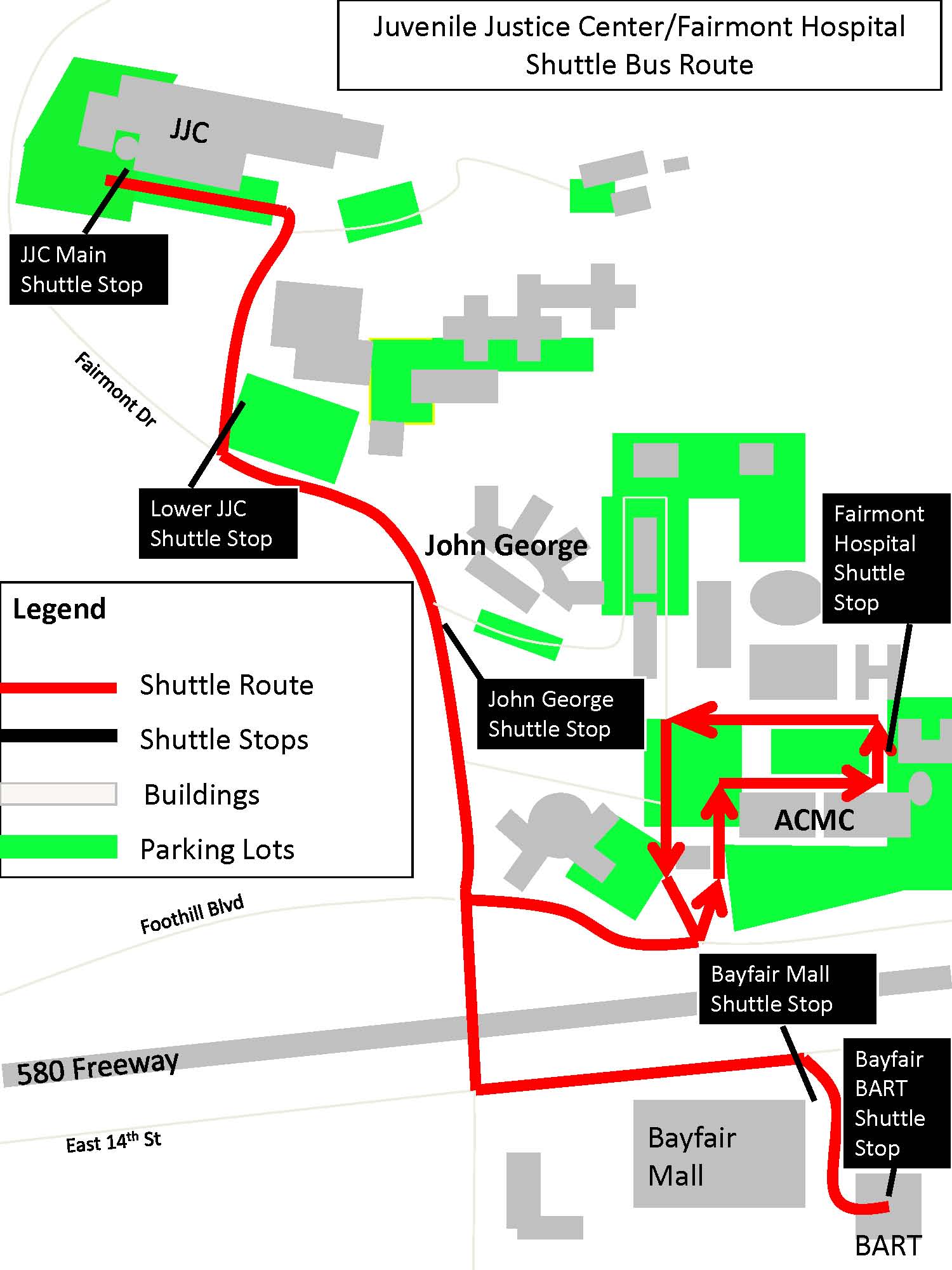 Route map of Fairmount Campus shuttle.