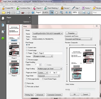 Screen shot of selecting multiple pages per sheet printing